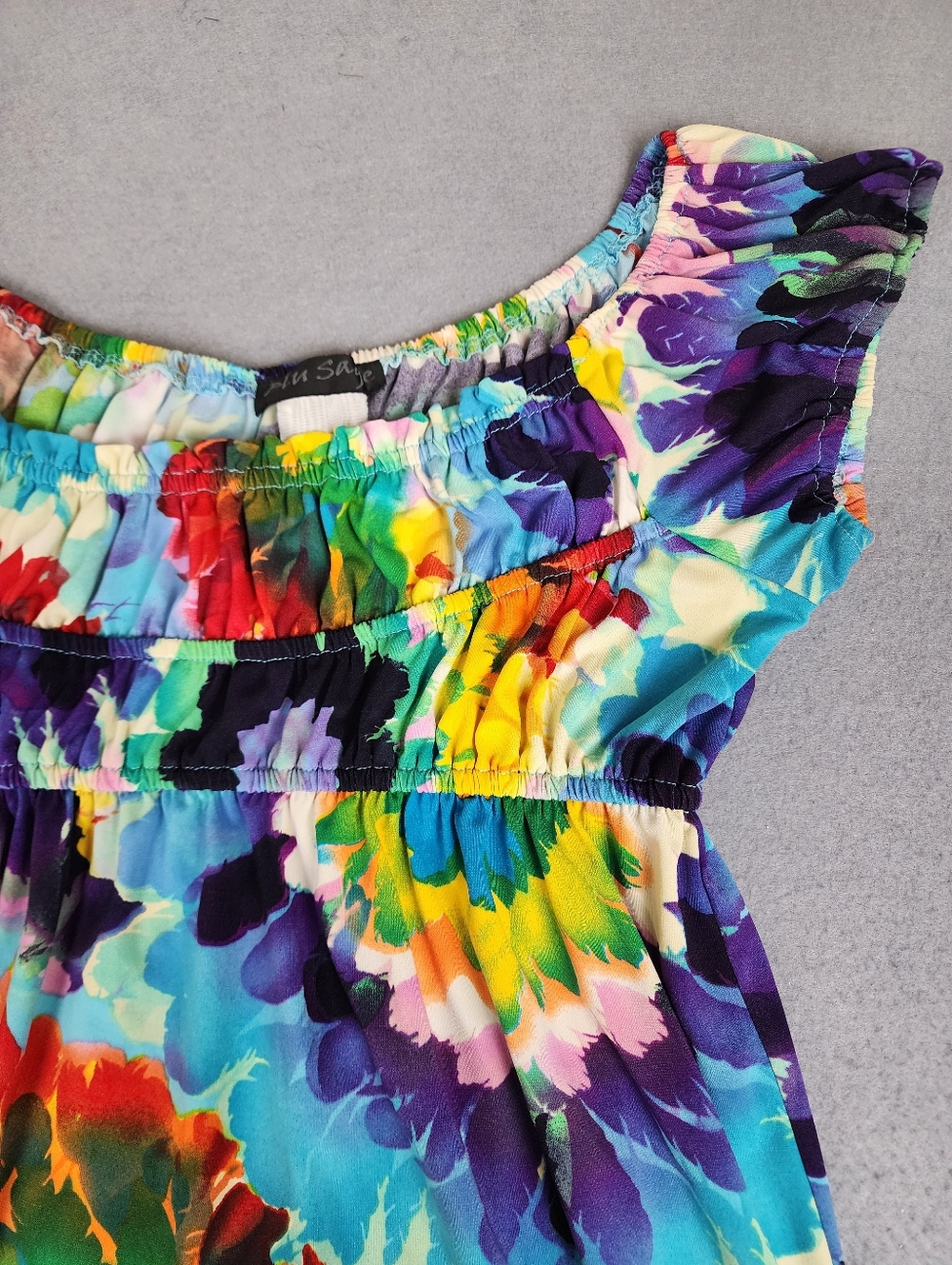 Multicolor Tie-Dye Sundress By Blu Sage Stretchy Gathered Chest Boho Style 70s - Picture 3 of 8